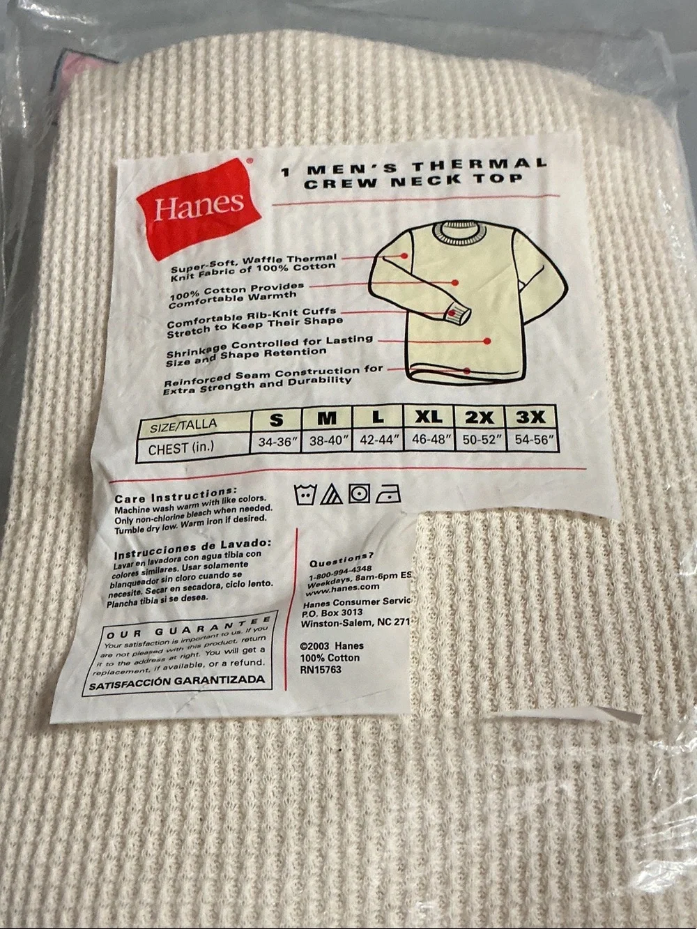 Hanes Thermal Crew Neck Top - Cream